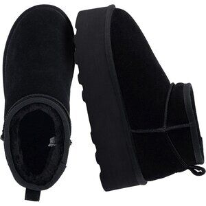 Women's Black Suede Platform Ankle Boots Faux Fur Lining Wide Width Winter